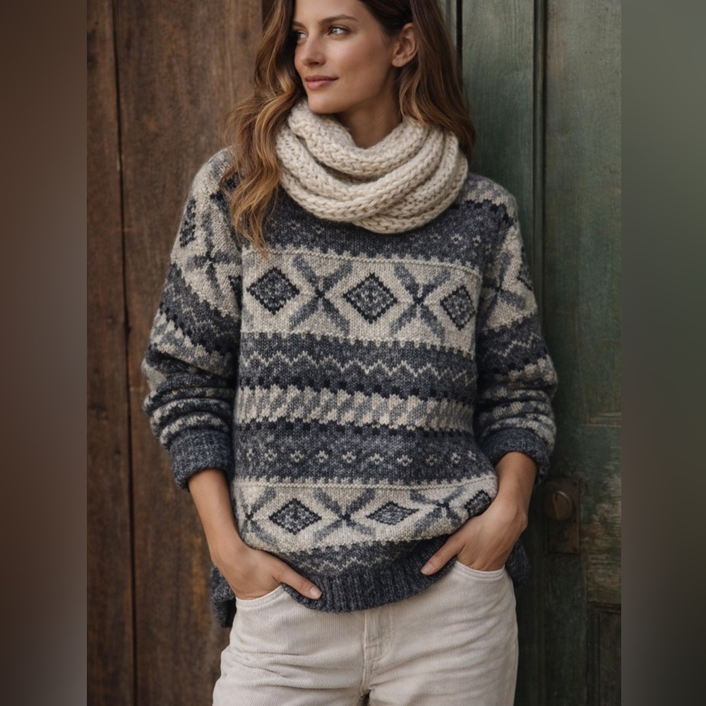 Knit by hand Fair isle wool sweater